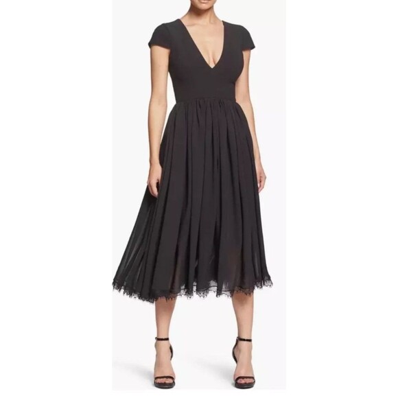 Dress the Population Corey Womens Small Chiffon Fit & Flare Cocktail Black - Picture 5 of 13